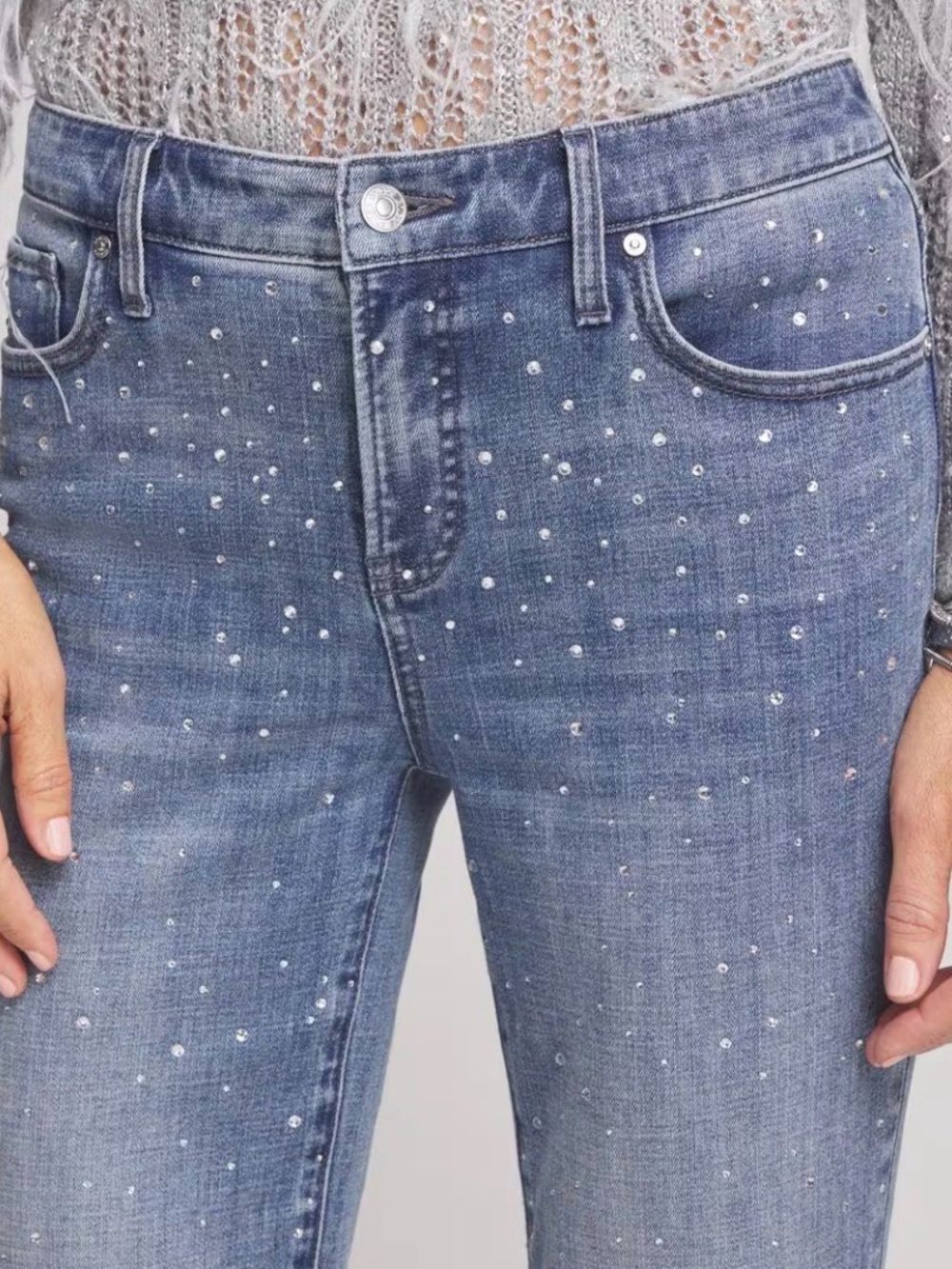 Chico’s So Slimming Girlfriend Jeans with Rhinestone Embellishments, US Size 8R - Picture 4 of 11